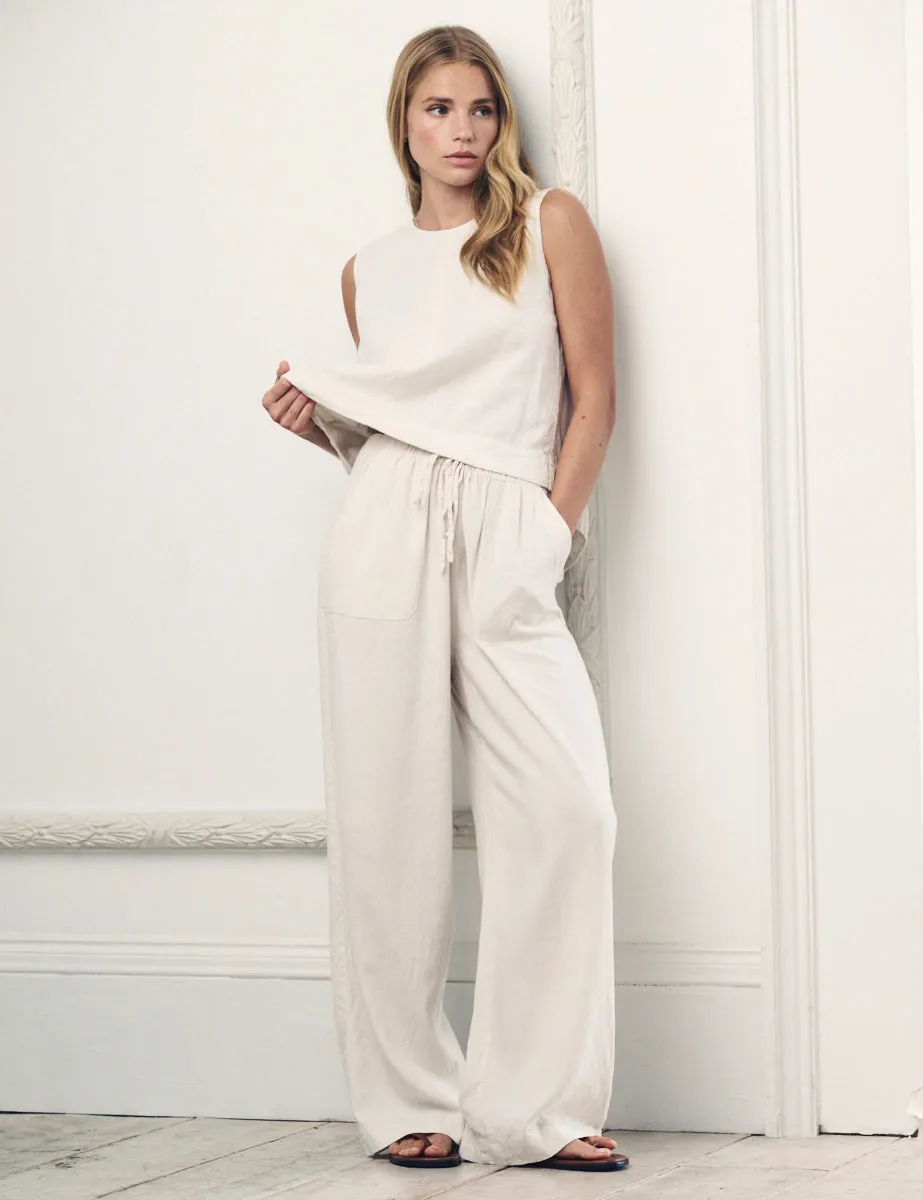Cream Linen-blend Wide Leg Shona Trousers sold by Nobody's Child product image thumbnail 2