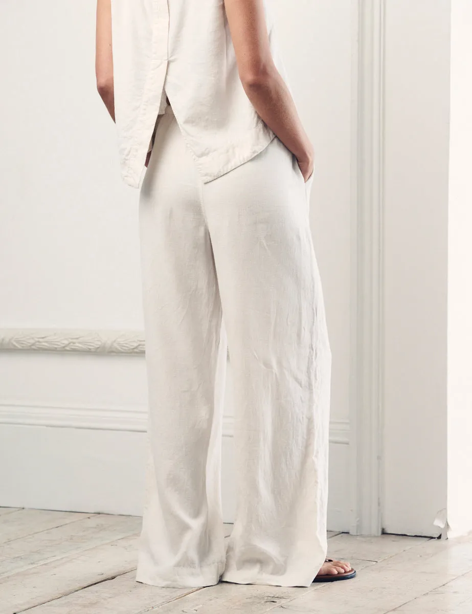 Cream Linen-blend Wide Leg Shona Trousers sold by Nobody's Child product image thumbnail 4