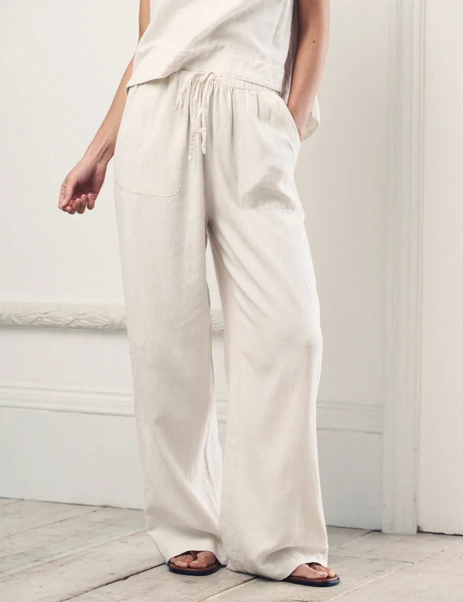 Cream Linen-blend Wide Leg Shona Trousers sold by Nobody's Child