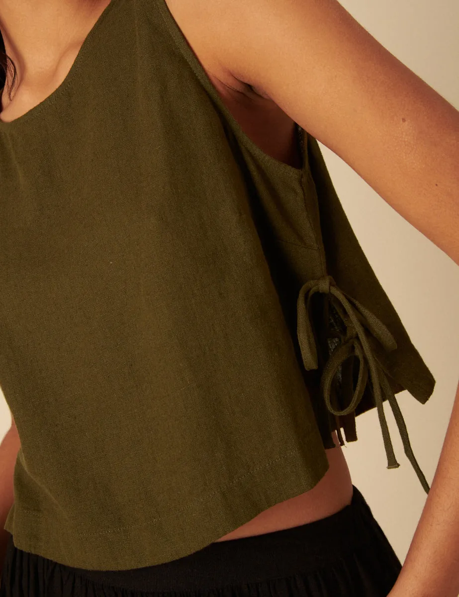 Khaki Green Linen-blend Side Tie Sleeveless Top sold by Nobody's Child product image thumbnail 3