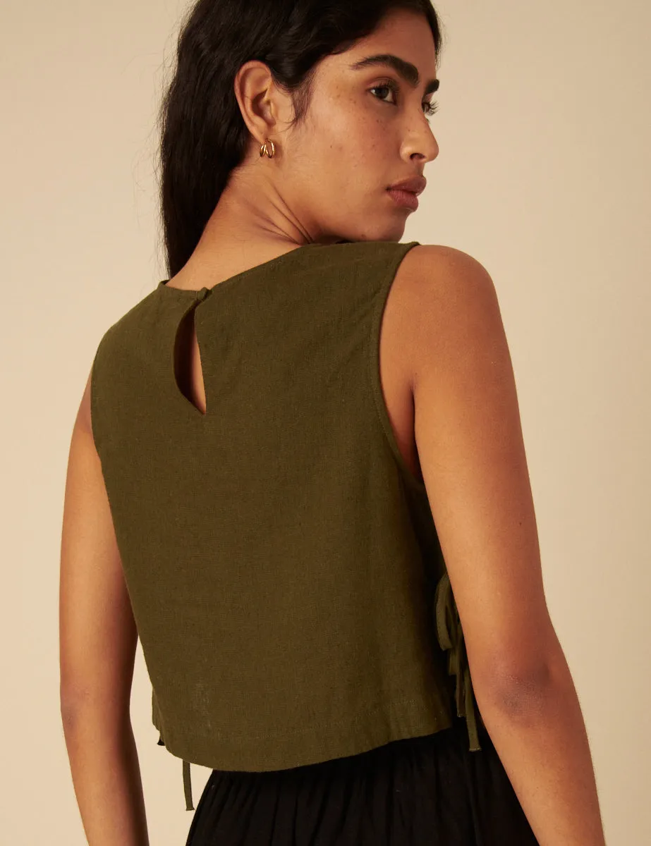 Khaki Green Linen-blend Side Tie Sleeveless Top sold by Nobody's Child product image thumbnail 5