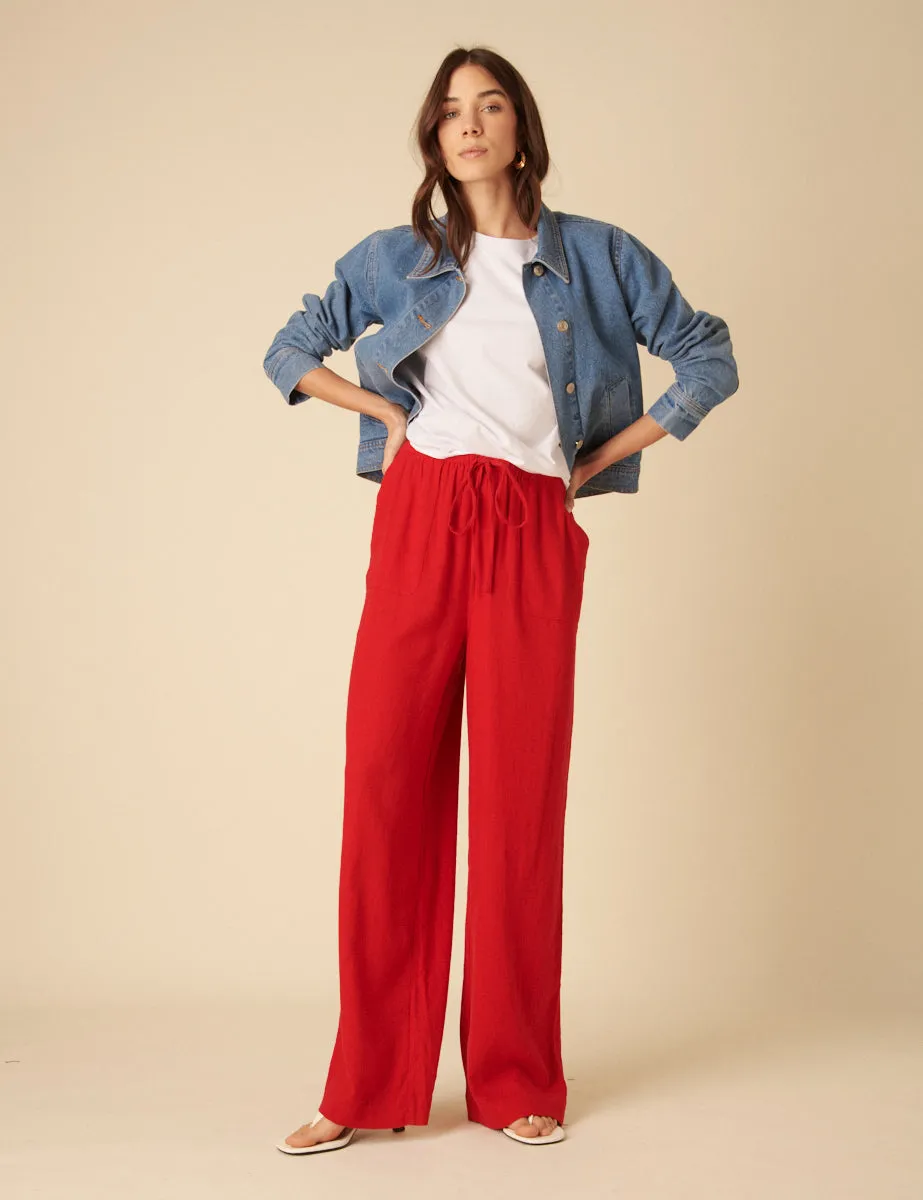 Red Linen-blend Shona Trousers sold by Nobody's Child