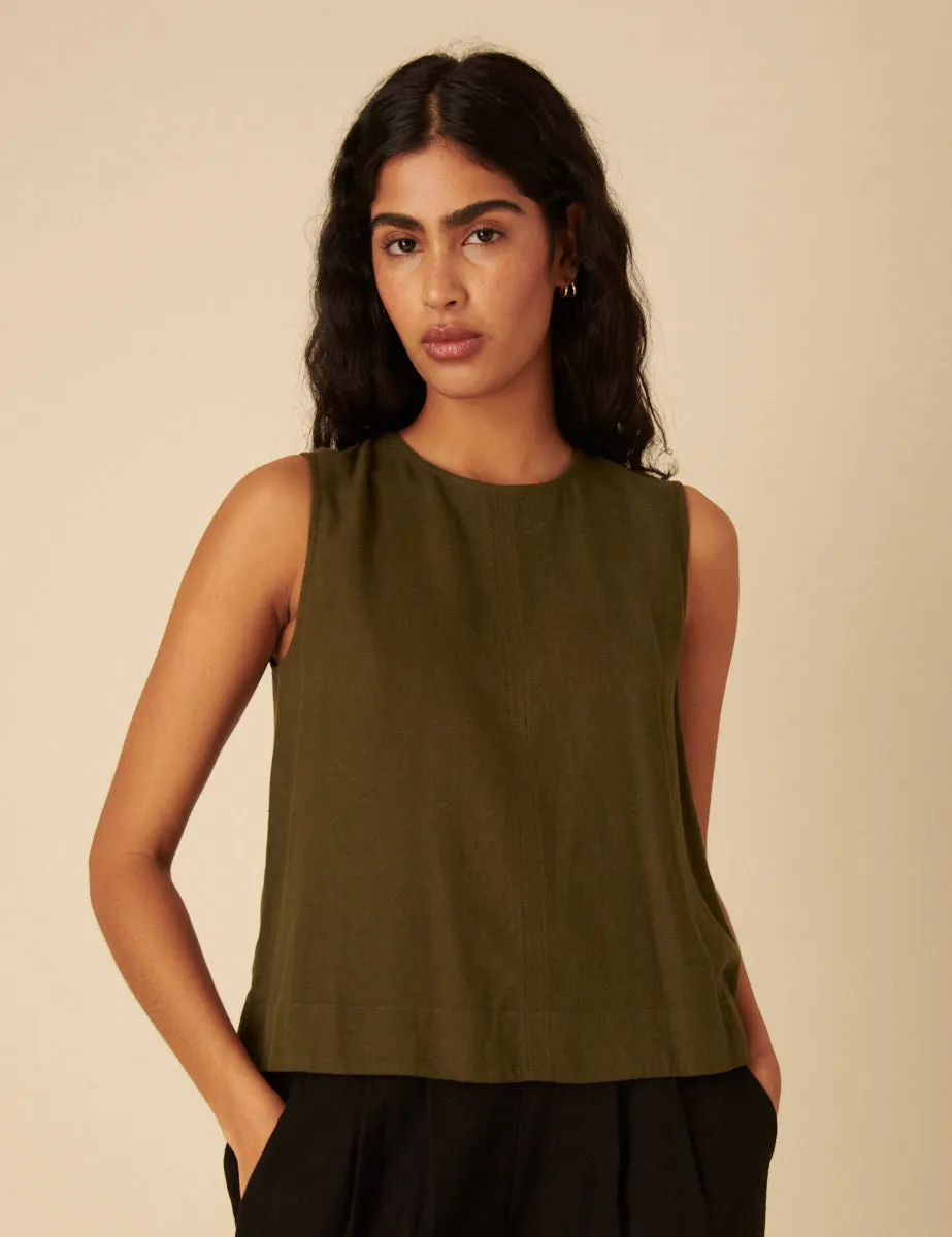 Green Linen-blend Swing Top sold by Nobody's Child