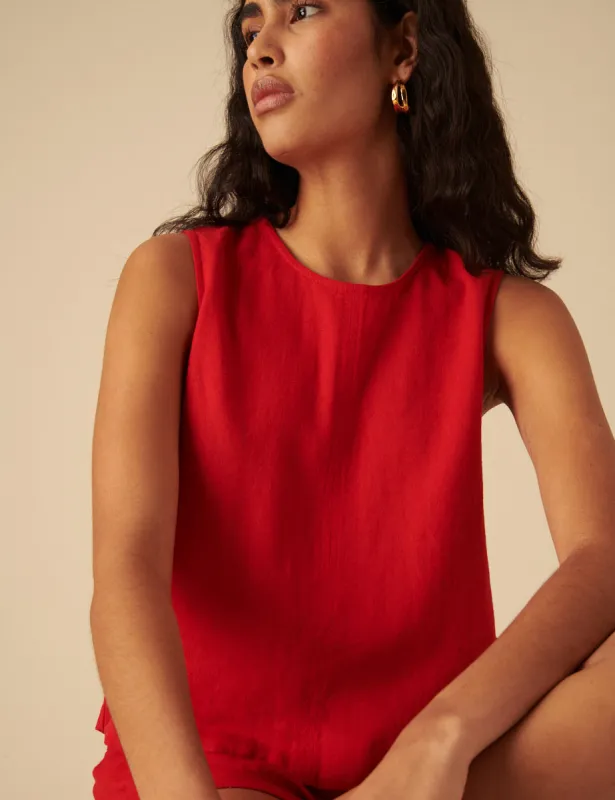 Red Linen-blend Swing Top sold by Nobody's Child