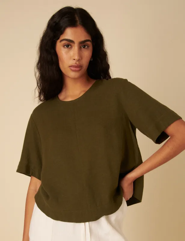 Green Linen-blend Short Sleeve Top sold by Nobody's Child