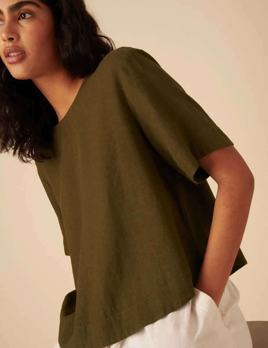 Green Linen-Blend Short Sleeve Top sold by Nobody's Child product image thumbnail 2