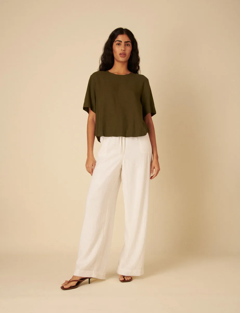 Green Linen-Blend Short Sleeve Top sold by Nobody's Child product image thumbnail 3