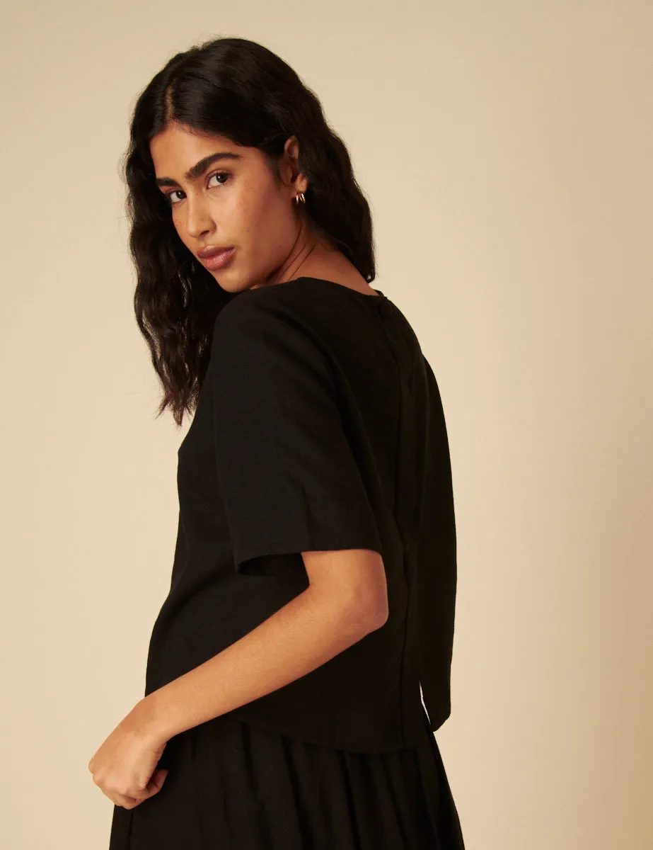 Black Linen-blend Short Sleeve Top sold by Nobody's Child product image thumbnail 5