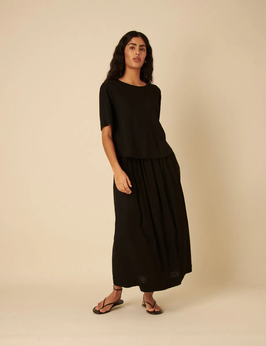 Black Linen-blend Short Sleeve Top sold by Nobody's Child product image thumbnail 4