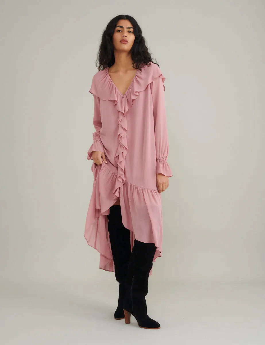 Pink Chiffon Ruffle Trim Koko Midi Smock Dress sold by Nobody's Child product image thumbnail 2