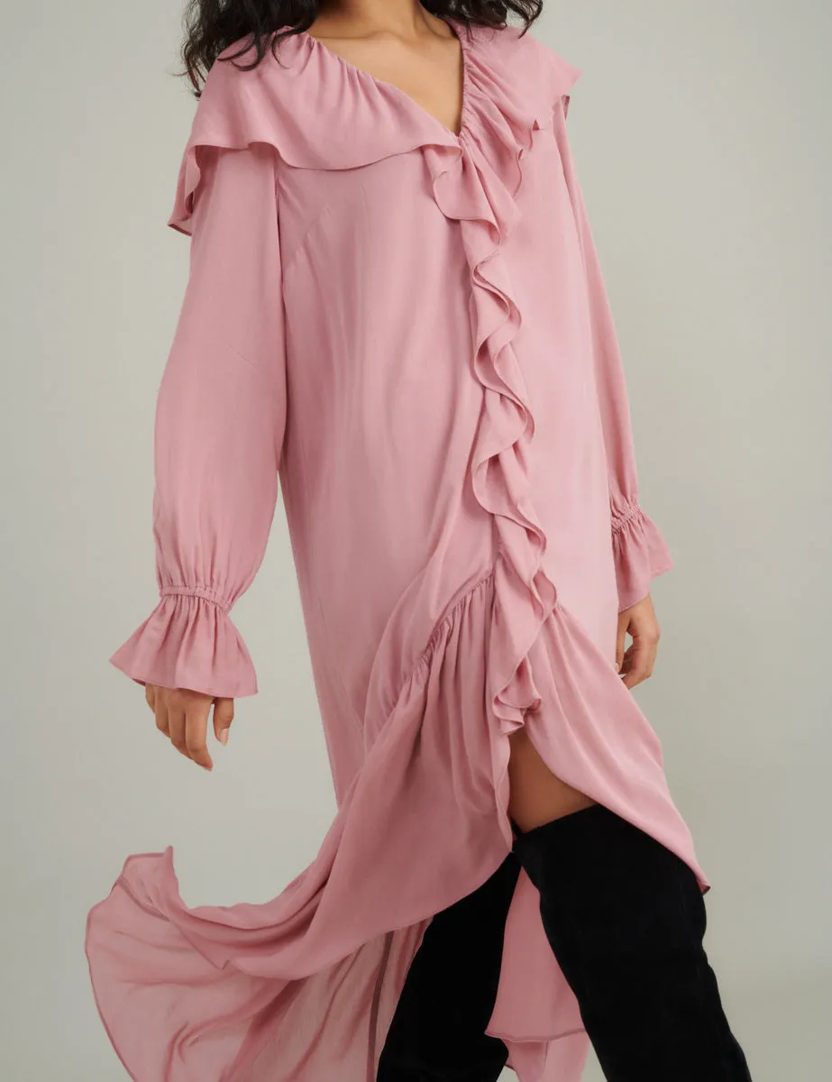 Pink Chiffon Ruffle Trim Koko Midi Smock Dress sold by Nobody's Child product image thumbnail 4