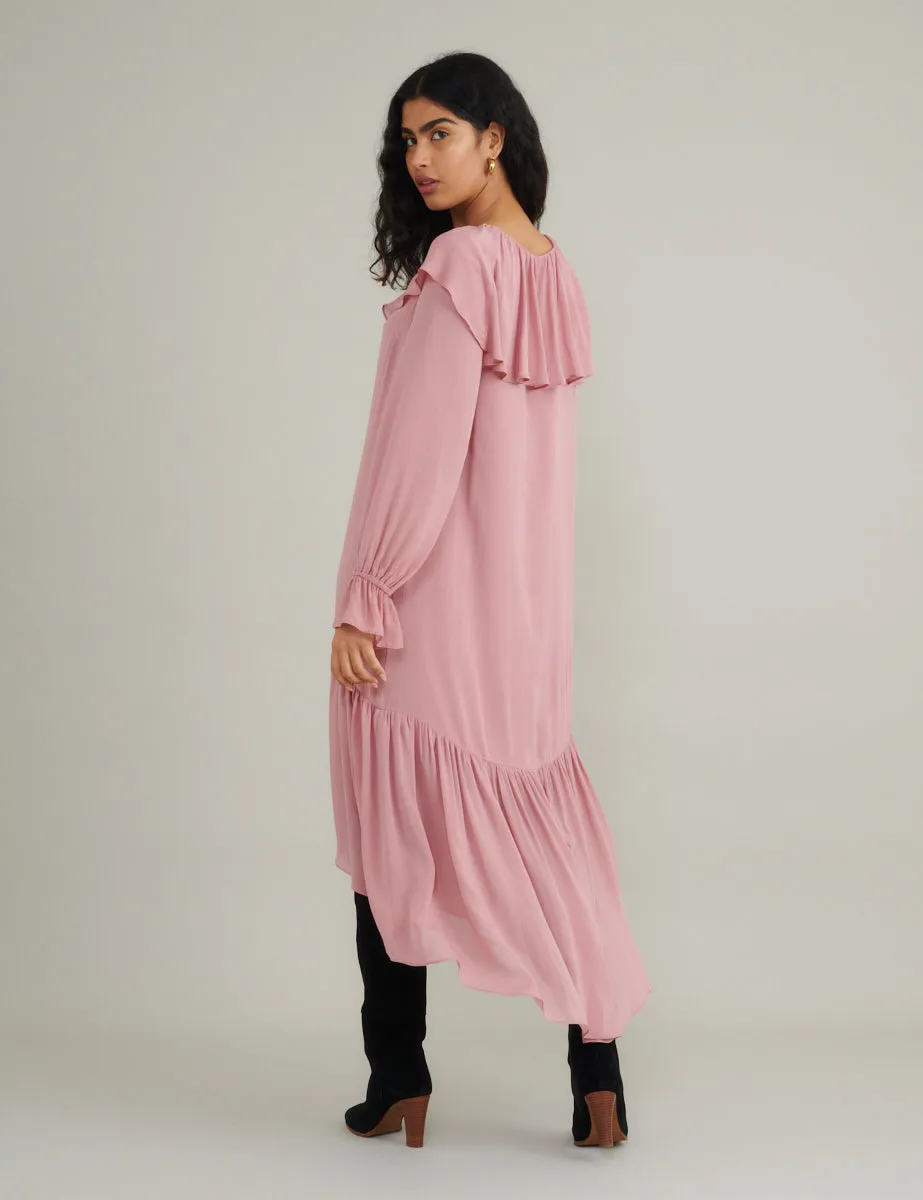 Pink Chiffon Ruffle Trim Koko Midi Smock Dress sold by Nobody's Child product image thumbnail 3