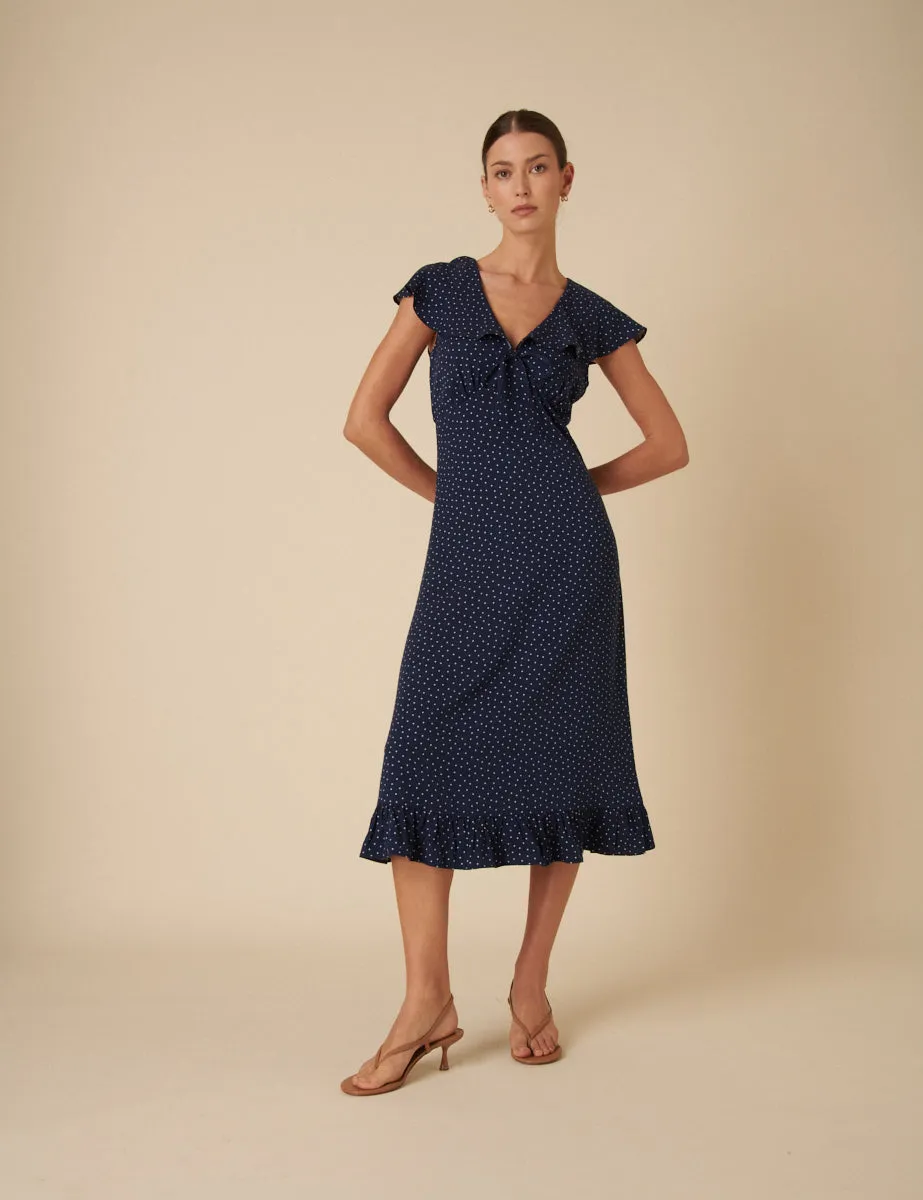 Navy Polka Dot Eloise Midi Tea Dress sold by Nobody's Child product image thumbnail 3