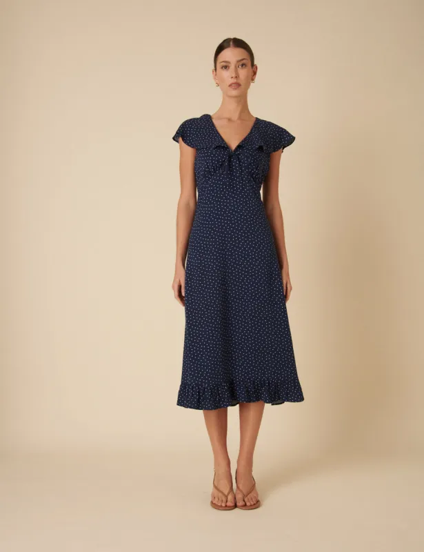 Navy Polka Dot Eloise Midi Tea Dress sold by Nobody's Child