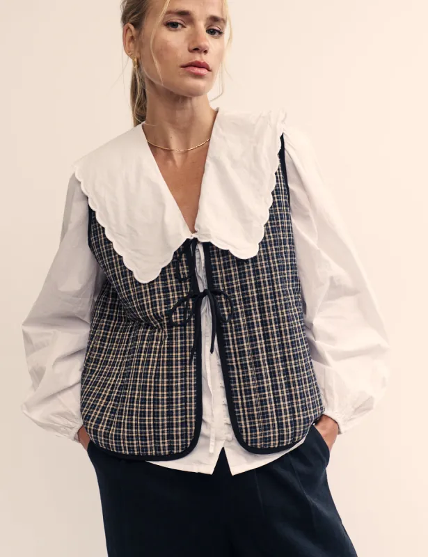 Black Check Tie Front Quilted Gilet sold by Nobody's Child