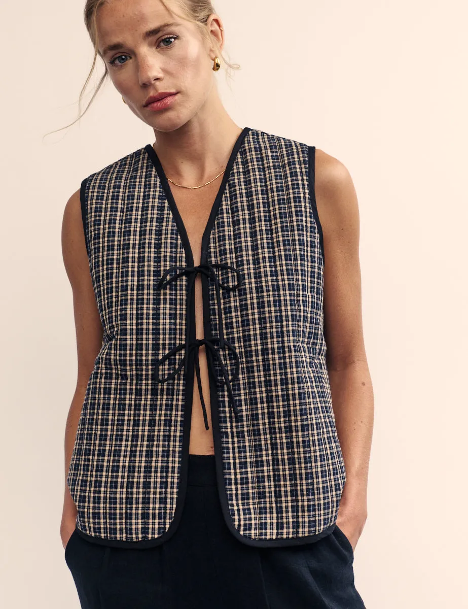 Black Check Tie Front Quilted Gilet sold by Nobody's Child product image thumbnail 3