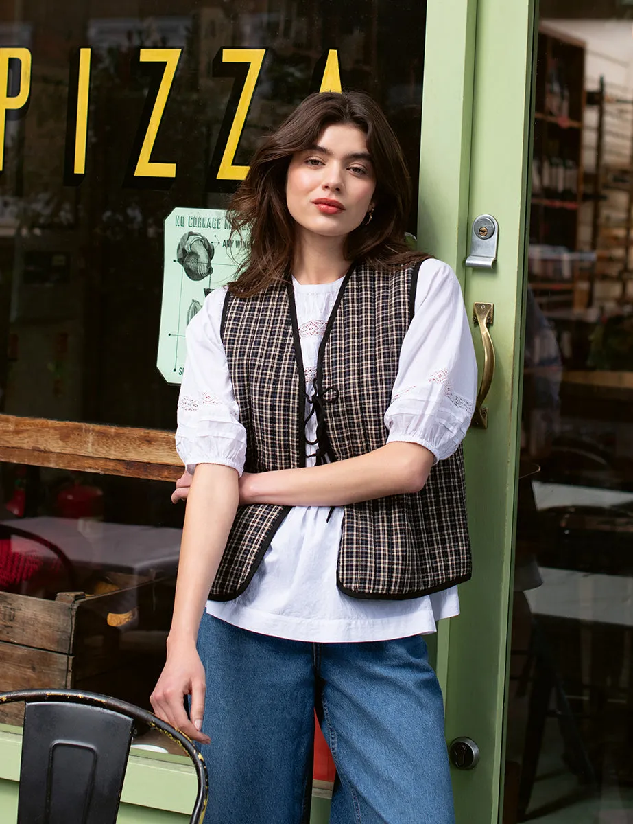 Black Check Tie Front Quilted Gilet sold by Nobody's Child product image thumbnail 2