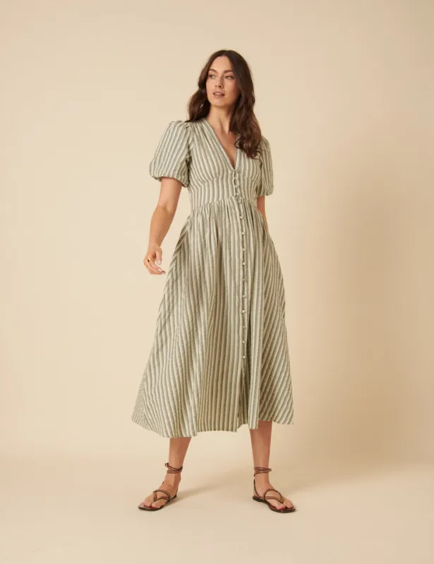 Green Pinstriped Starlight Midi Dress sold by Nobody's Child