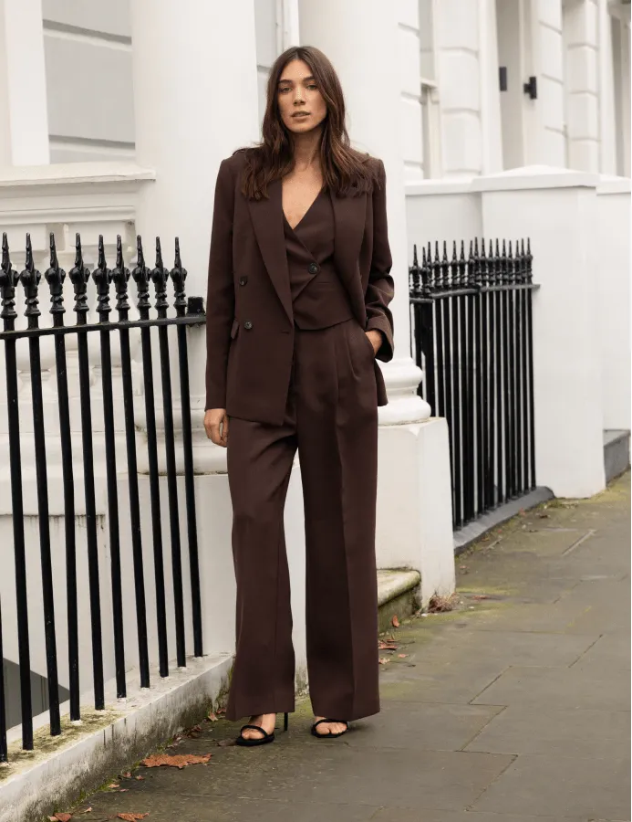 Chocolate Brown Jax Tailored Crepe Trousers sold by Nobody's Child