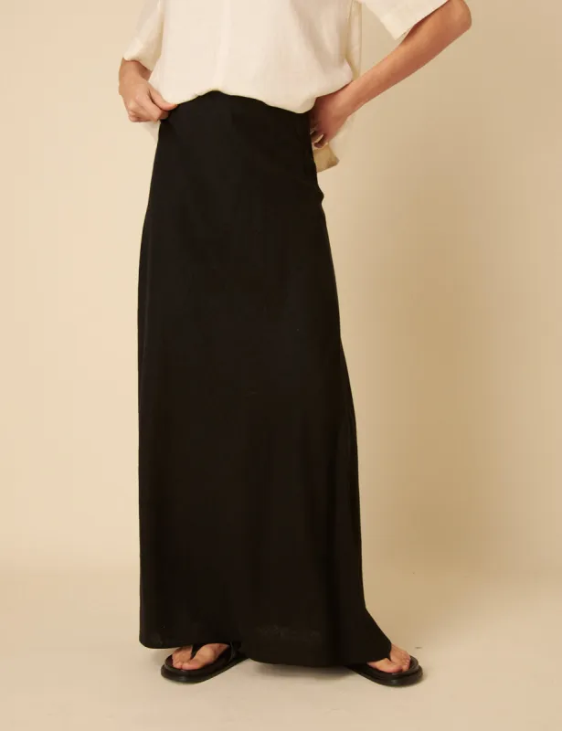 Black Linen-blend Mila Maxi Skirt sold by Nobody's Child