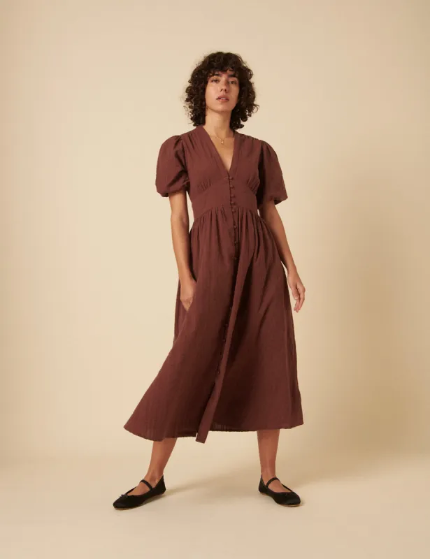 Brown Short Sleeve Starlight Midi Dress sold by Nobody's Child