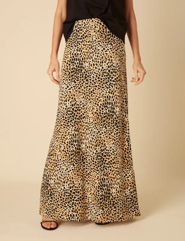 Leopard Print Linen-blend Mila Maxi Skirt sold by Nobody's Child