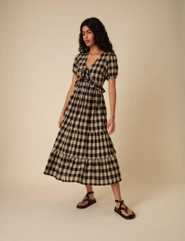 Black Check Short Sleeve Katie Midi Dress sold by Nobody's Child