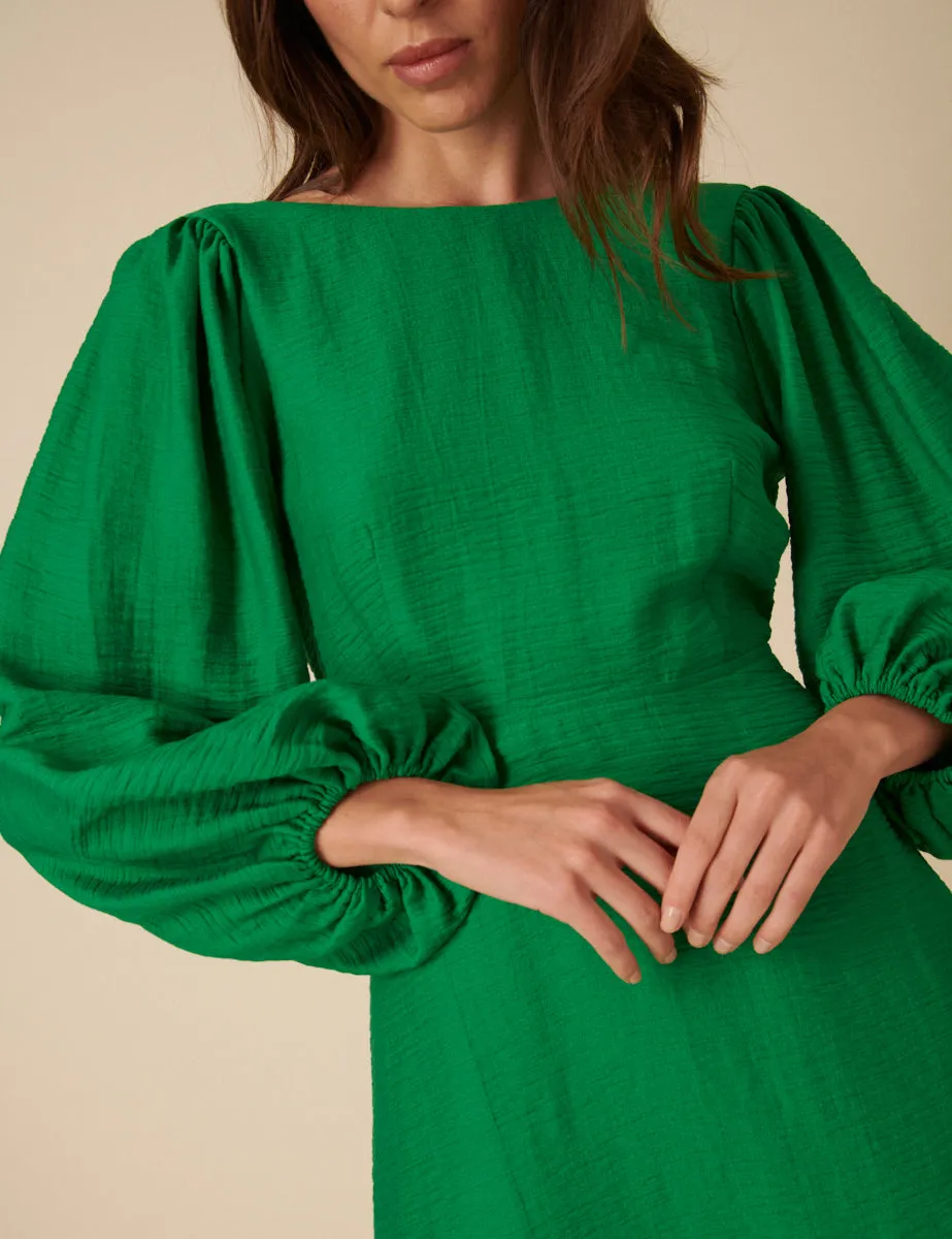 Green Balloon Sleeve Zora Mini Dress sold by Nobody's Child product image thumbnail 2