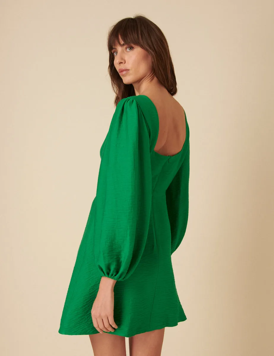 Green Balloon Sleeve Zora Mini Dress sold by Nobody's Child product image thumbnail 5