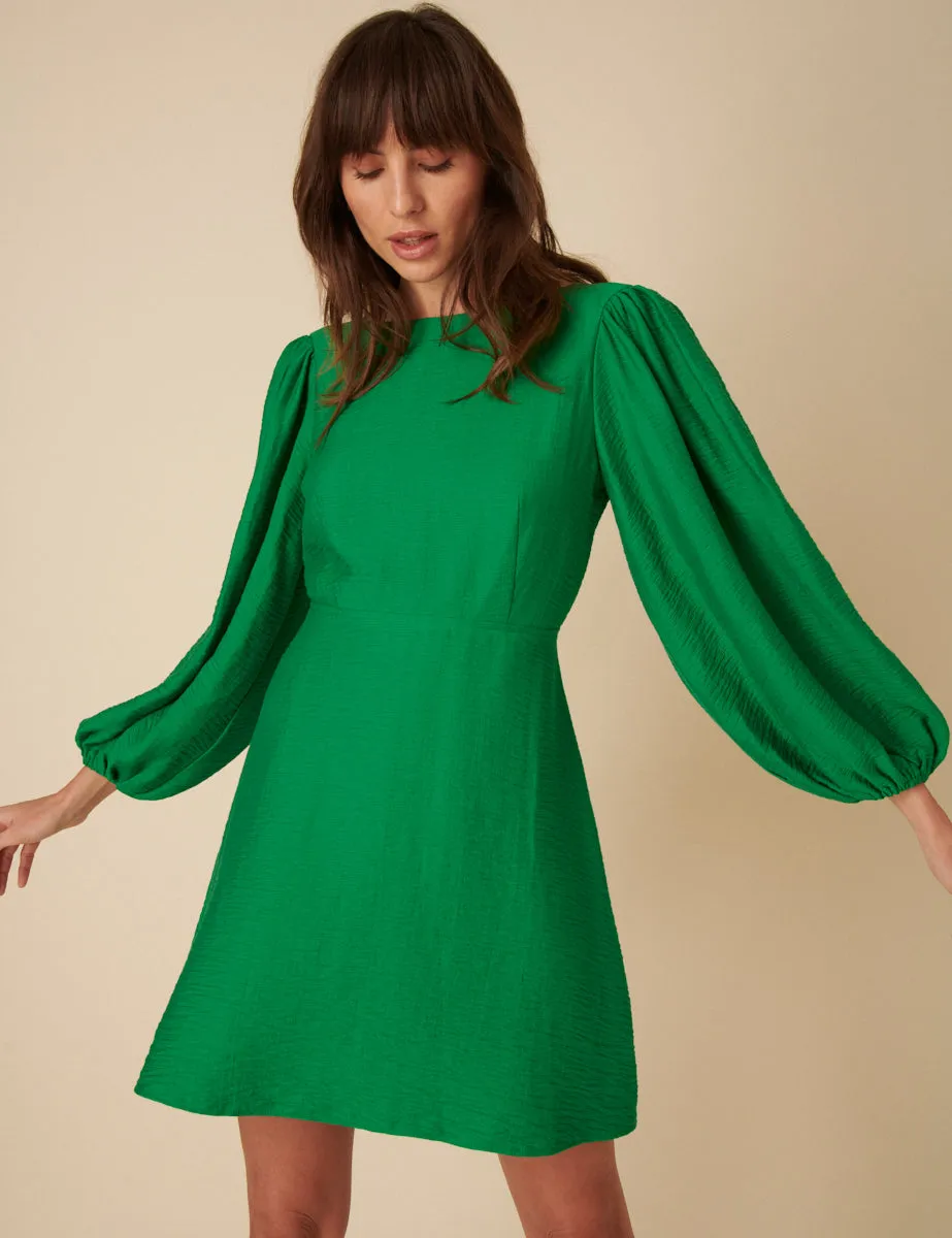 Green Balloon Sleeve Zora Mini Dress sold by Nobody's Child product image thumbnail 3