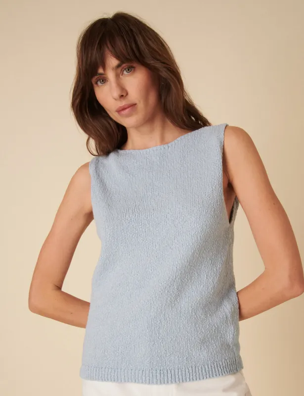Blue Slash Neck Sleeveless Knitted Vest sold by Nobody's Child