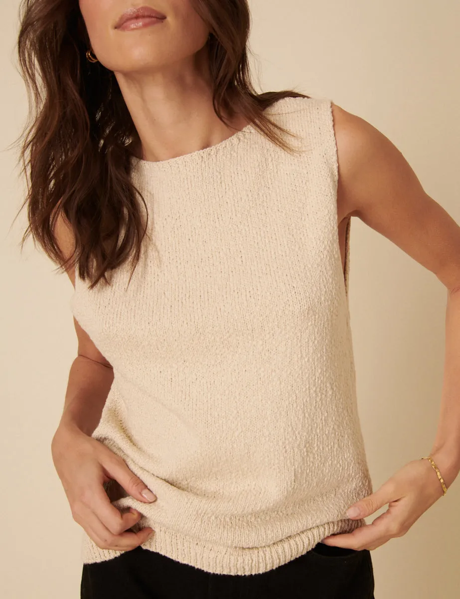 Cream Slash Neck Sleeveless Knitted Vest sold by Nobody's Child product image thumbnail 2