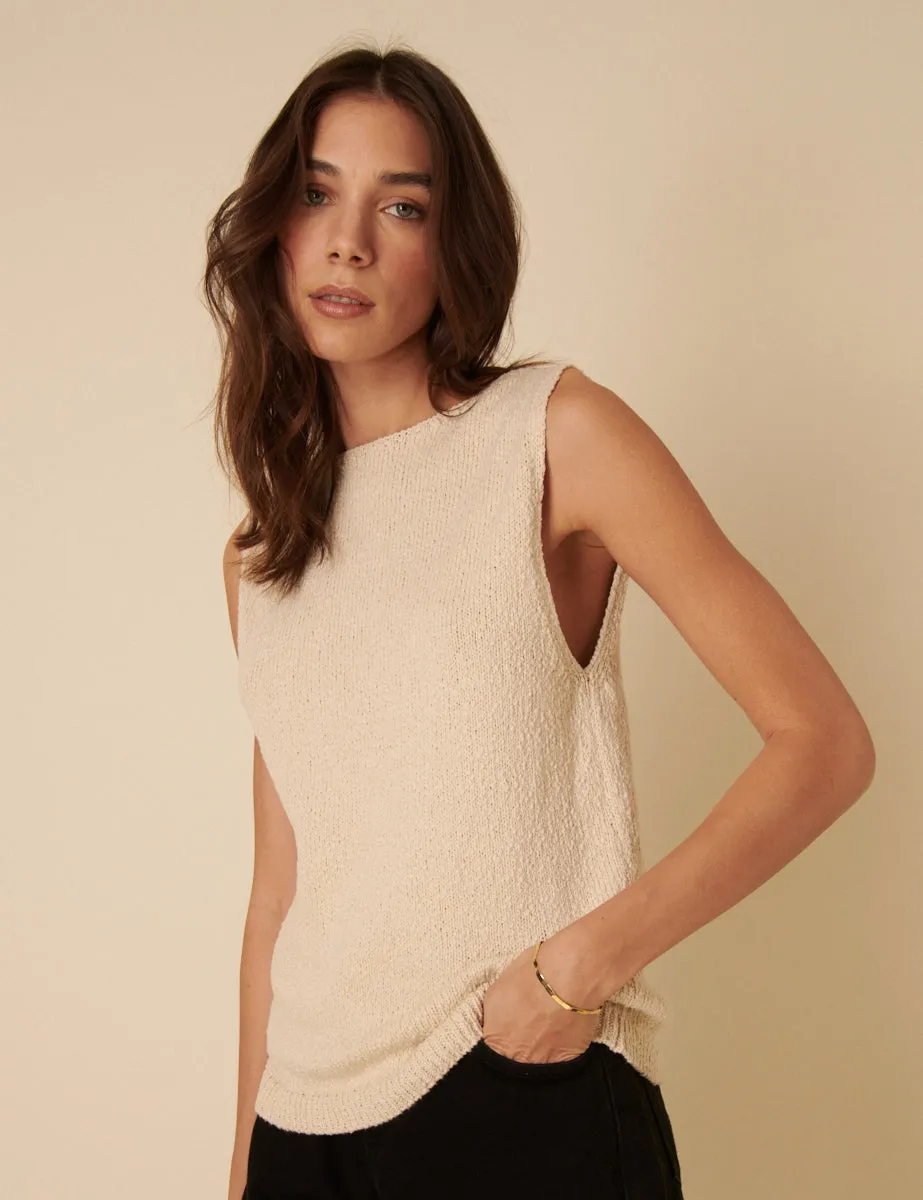 Cream Slash Neck Sleeveless Knitted Vest sold by Nobody's Child