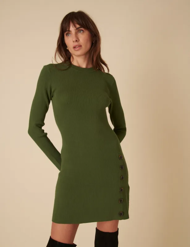 Green Ribbed Long Sleeve Mini Dress made by Nobody's Child