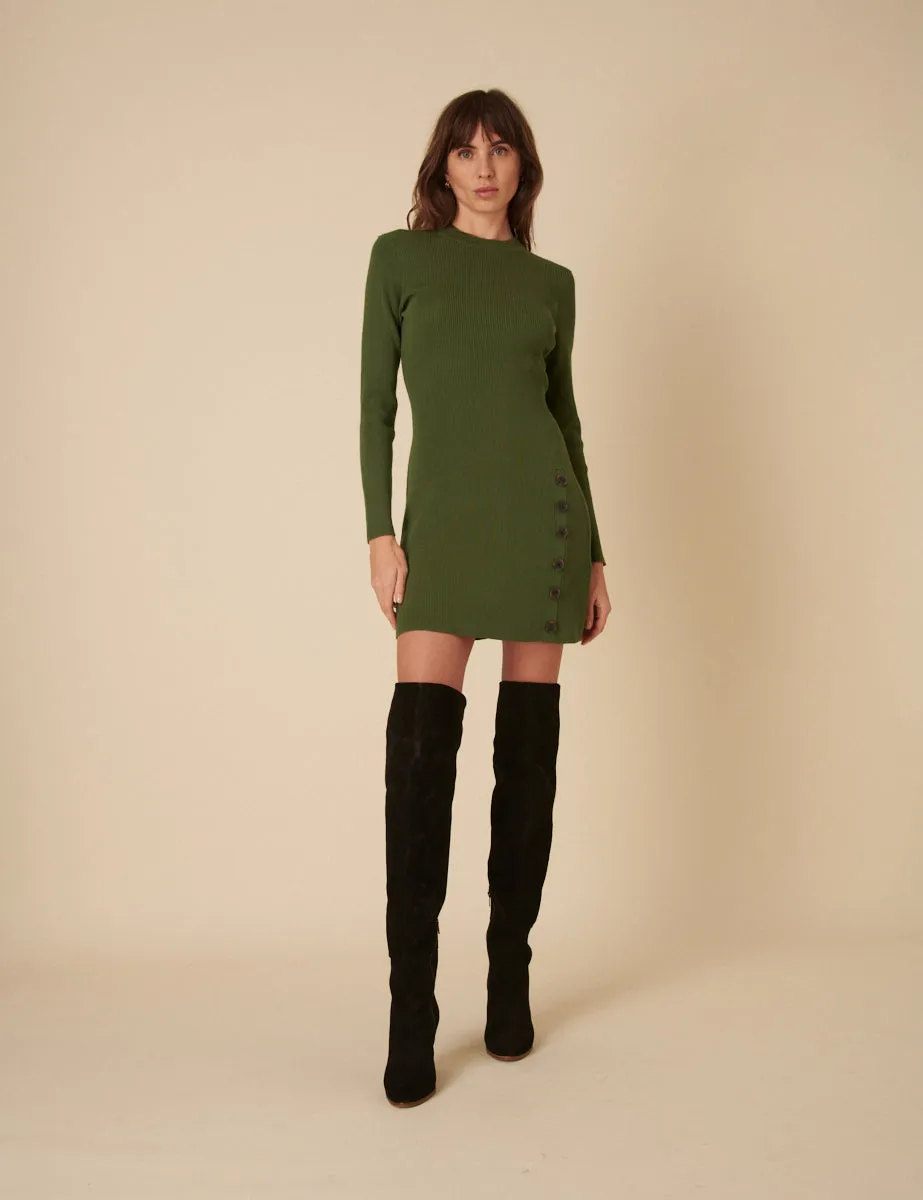 Green Ribbed Long Sleeve Mini Dress sold by Nobody's Child product image thumbnail 4