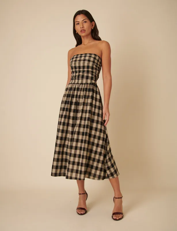 Stone Check Bandeau Felicity Midi Dress sold by Nobody's Child