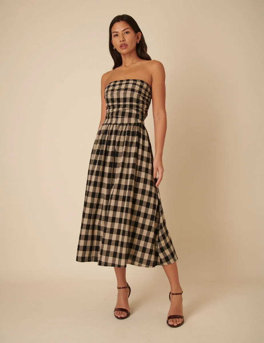 Stone Check Bandeau Felicity Midi Dress sold by Nobody's Child