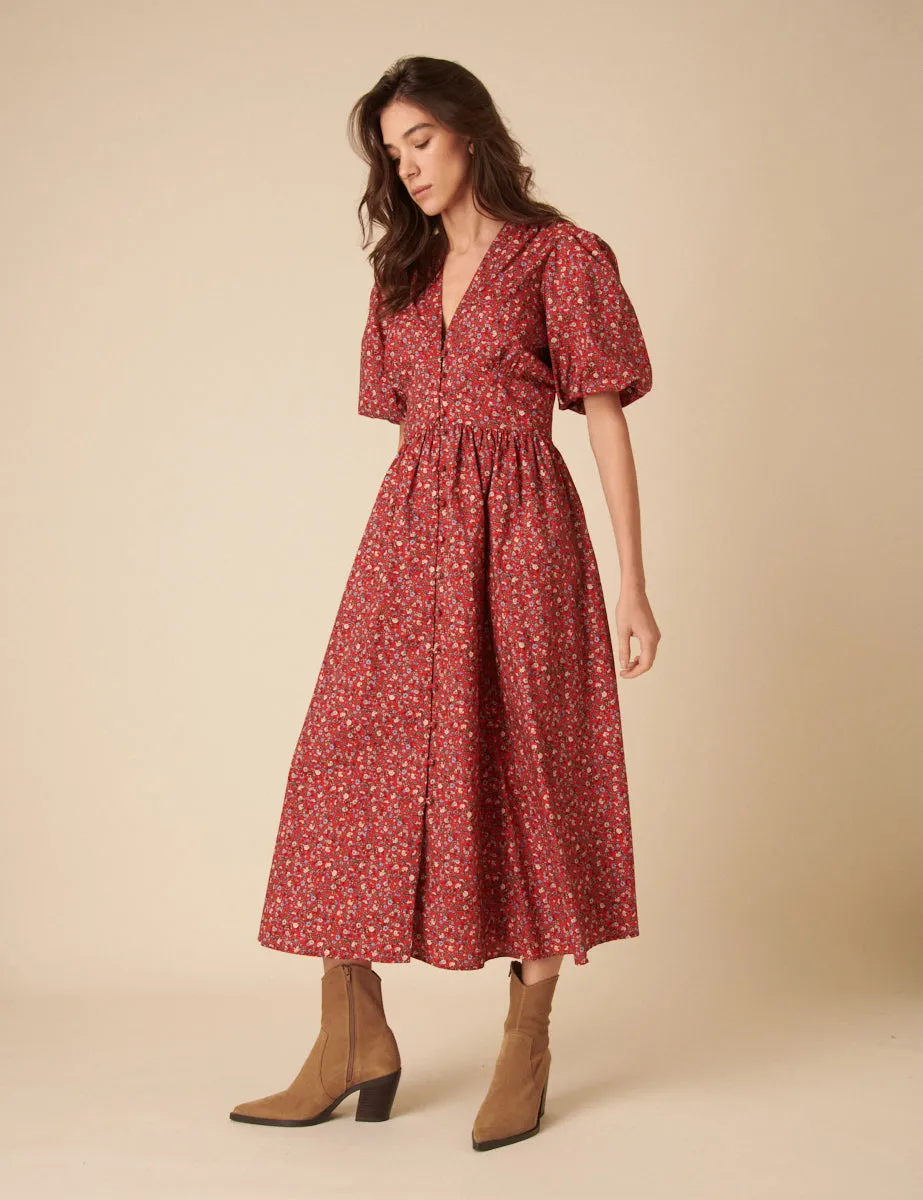 Red Ditsy Floral Starlight Midi Dress sold by Nobody's Child product image thumbnail 3
