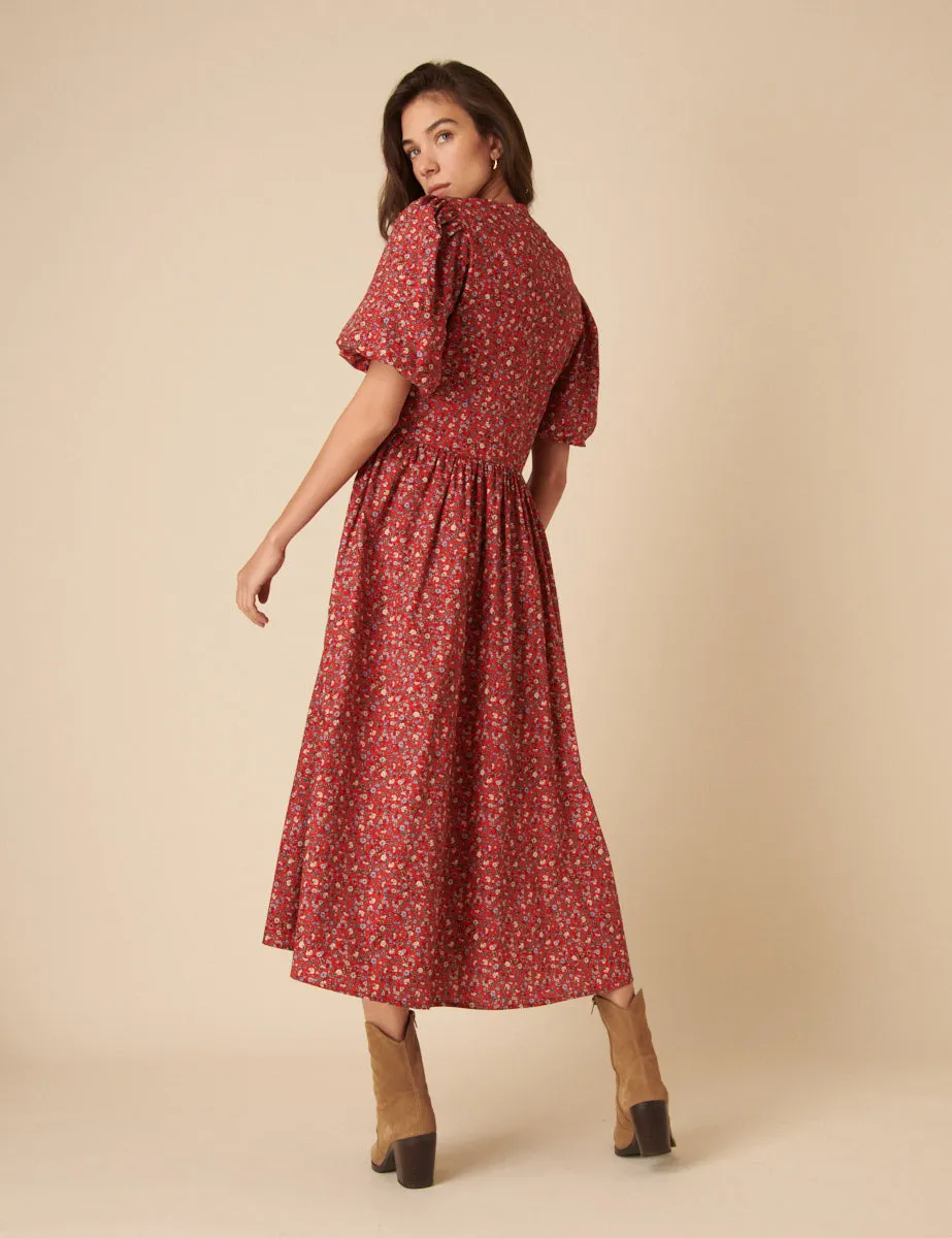 Red Ditsy Floral Starlight Midi Dress sold by Nobody's Child product image thumbnail 4