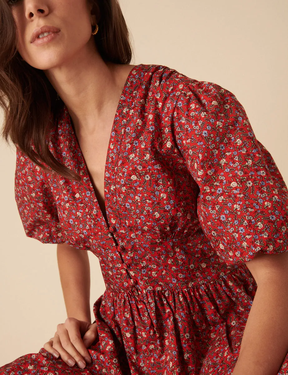 Red Ditsy Floral Starlight Midi Dress sold by Nobody's Child product image thumbnail 2