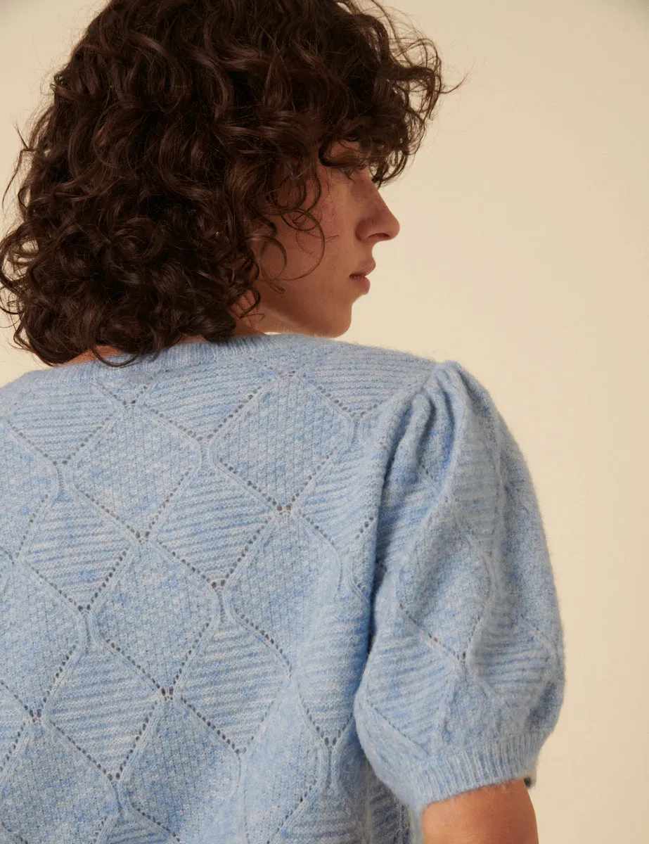 Blue Pointelle Wool Blend Knitted Top sold by Nobody's Child product image thumbnail 2