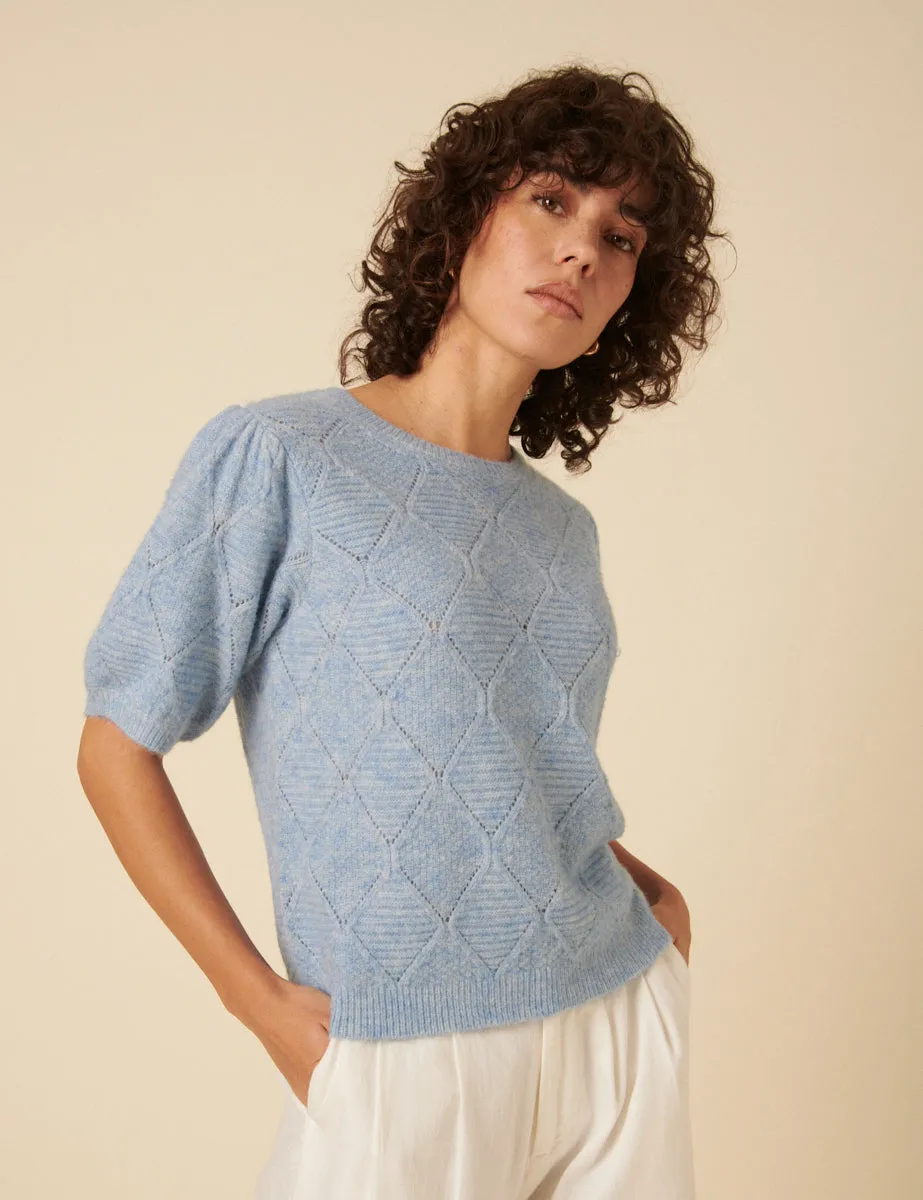 Blue Pointelle Wool Blend Knitted Top sold by Nobody's Child product image thumbnail 3