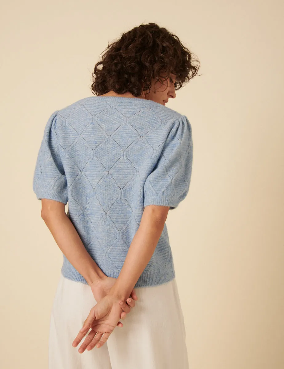 Blue Pointelle Wool Blend Knitted Top sold by Nobody's Child product image thumbnail 4