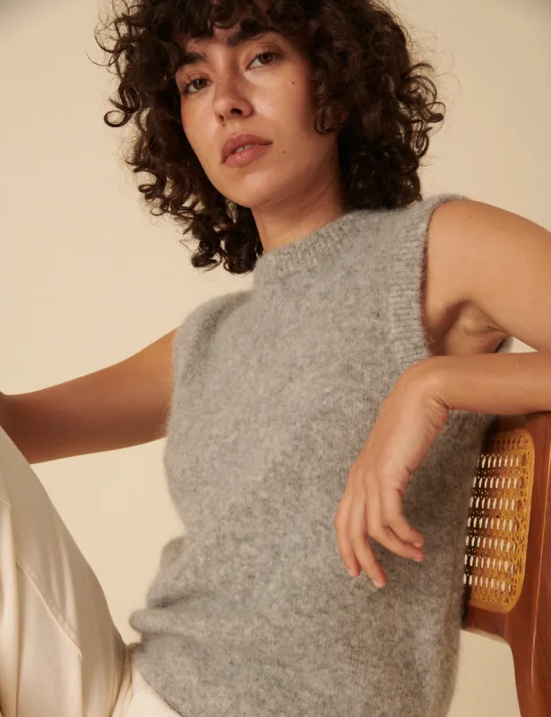 Grey Alpaca Wool Blend Knitted Vest sold by Nobody's Child