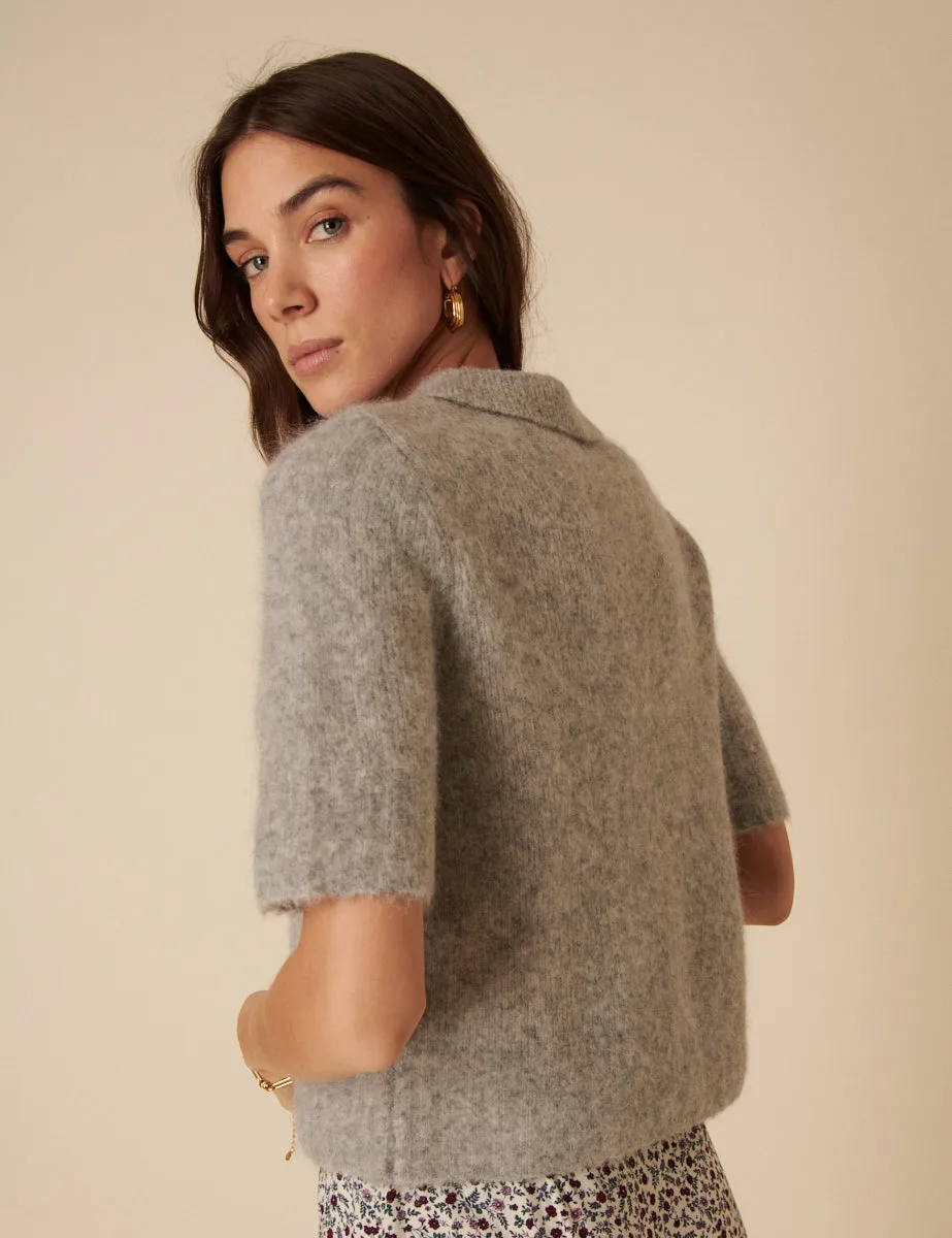 Grey Alpaca Wool Blend Short Sleeve Knitted Cardigan sold by Nobody's Child product image thumbnail 4