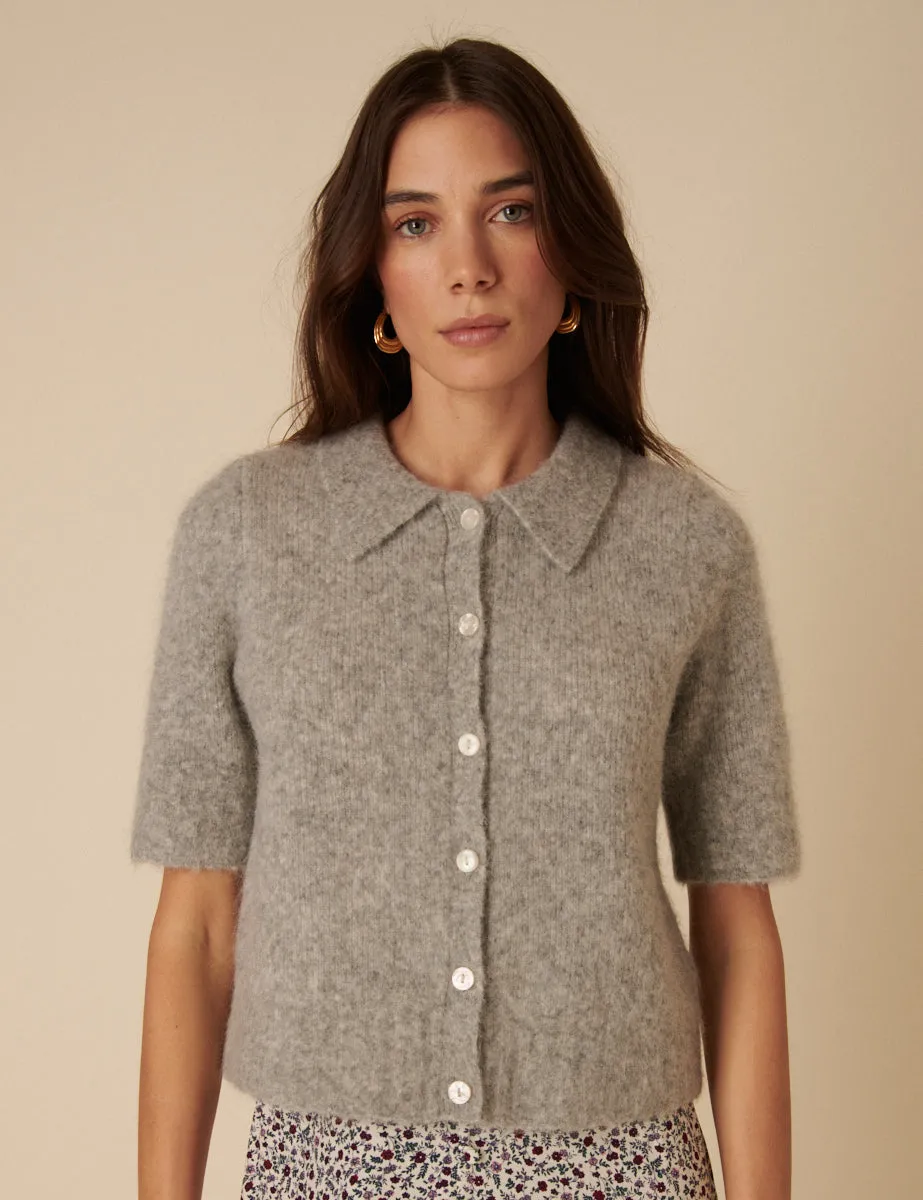 Grey Alpaca Wool Blend Short Sleeve Knitted Cardigan sold by Nobody's Child product image thumbnail 3
