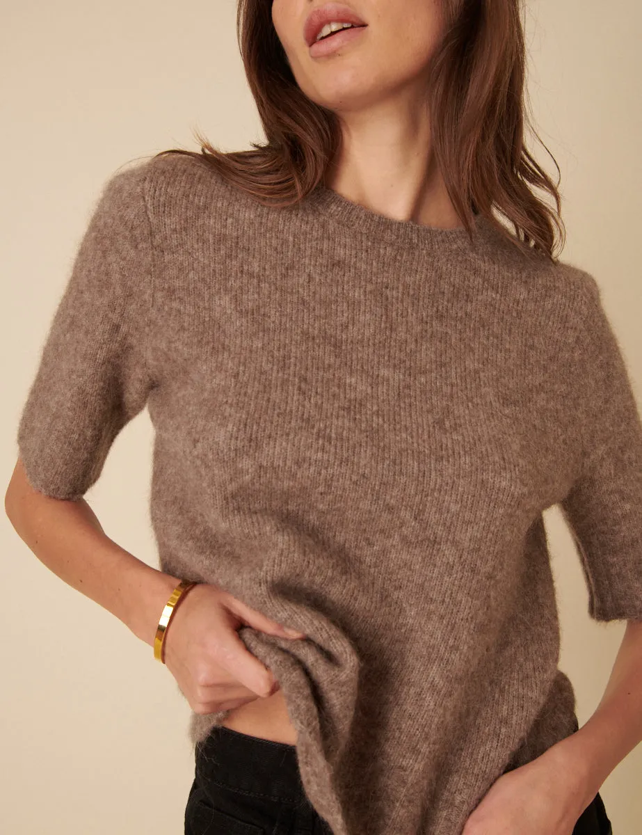 Brown Alpaca Wool Blend Short Sleeve Knitted Top sold by Nobody's Child product image thumbnail 2