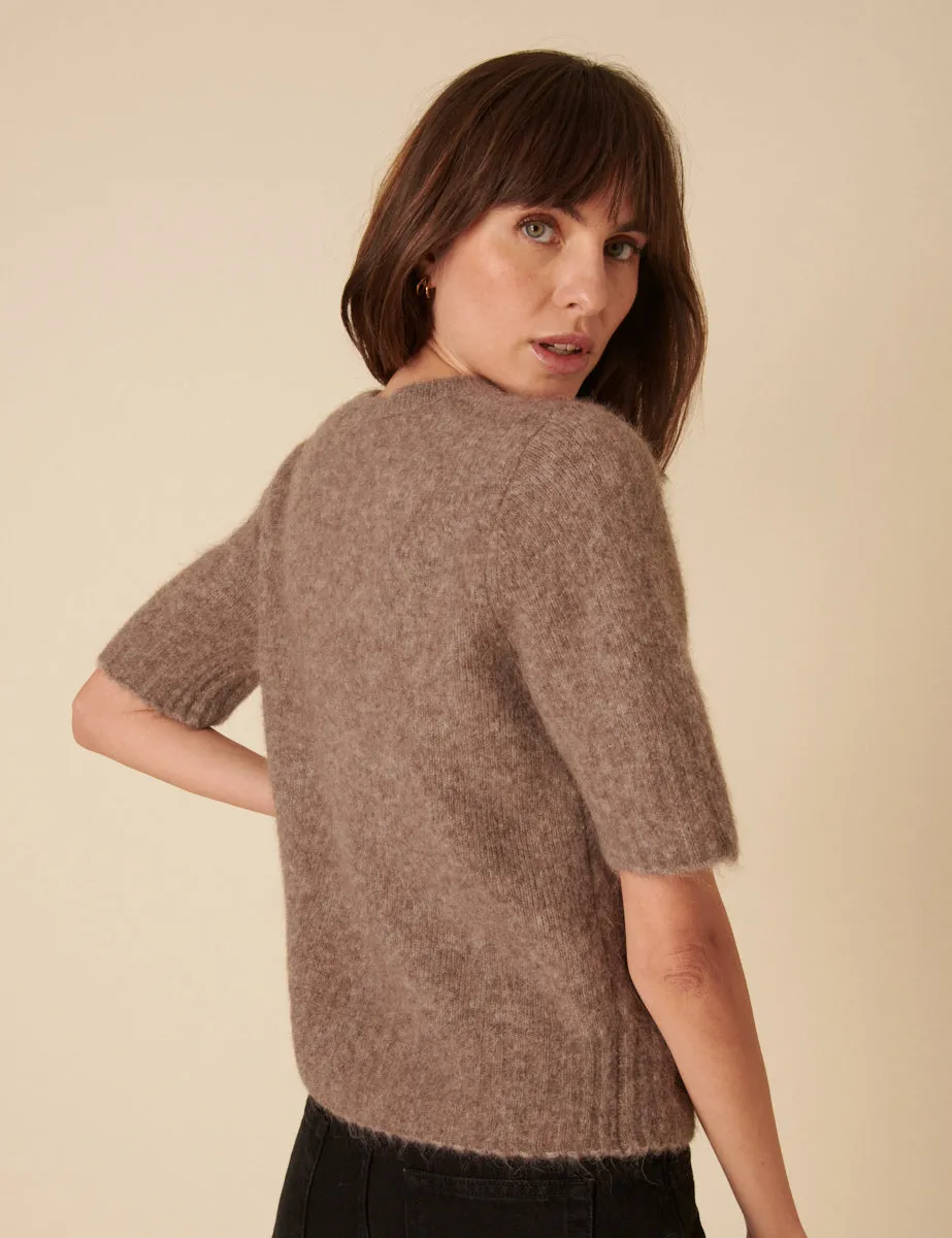 Brown Alpaca Wool Blend Short Sleeve Knitted Top sold by Nobody's Child product image thumbnail 5