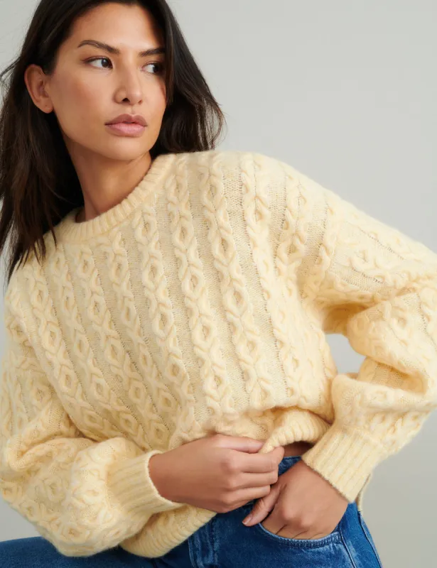 Yellow Cable Knit Wool Blend Jumper sold by Nobody's Child