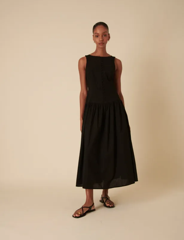 Black Drop Waist Claudia Midi Dress sold by Nobody's Child